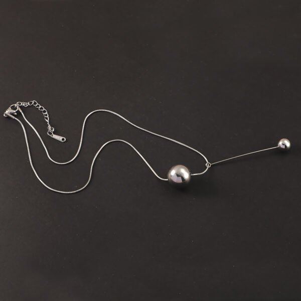 Factory Sales Women's Dainty Stainless Steel Ball Pendant Necklace with 18K Gold Plated Link Chain Trendy Geometric Style - صورة 2