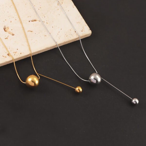 Factory Sales Women's Dainty Stainless Steel Ball Pendant Necklace with 18K Gold Plated Link Chain Trendy Geometric Style - صورة 5