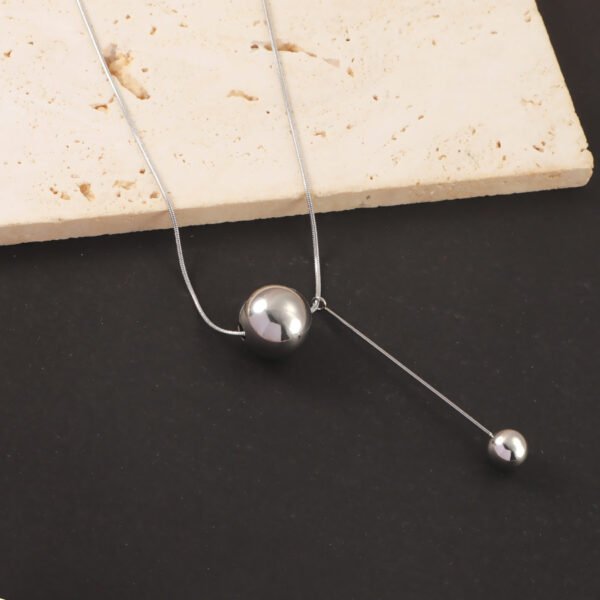 Factory Sales Women's Dainty Stainless Steel Ball Pendant Necklace with 18K Gold Plated Link Chain Trendy Geometric Style - صورة 6