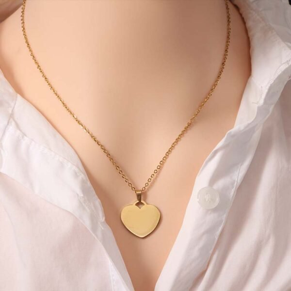 OEM Heart Pendant Chain Necklace Stainless Steel Custom Made Statement Blank Engraved Logo - صورة 2