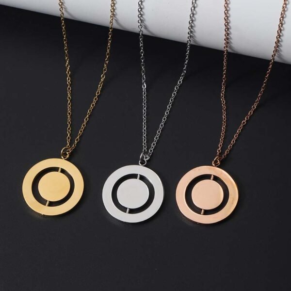 New Arrival Rotating Circle Custom Necklace Elegant Rotating Circle Women Mirror Polished Stainless Steel Blank Engraved Custom Necklace