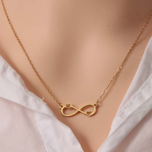 High Quality Mirror Polished Heart Chain Necklace Stainless Steel Mirror Polished Stainless Steel Women Infinite Heart Chain Necklace - صورة 3