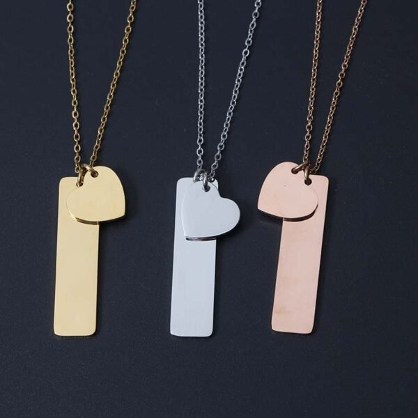 New Design Gold Plated Mirror Polished Stainless Steel Heart Rectangle Pendant Jewelry Necklace