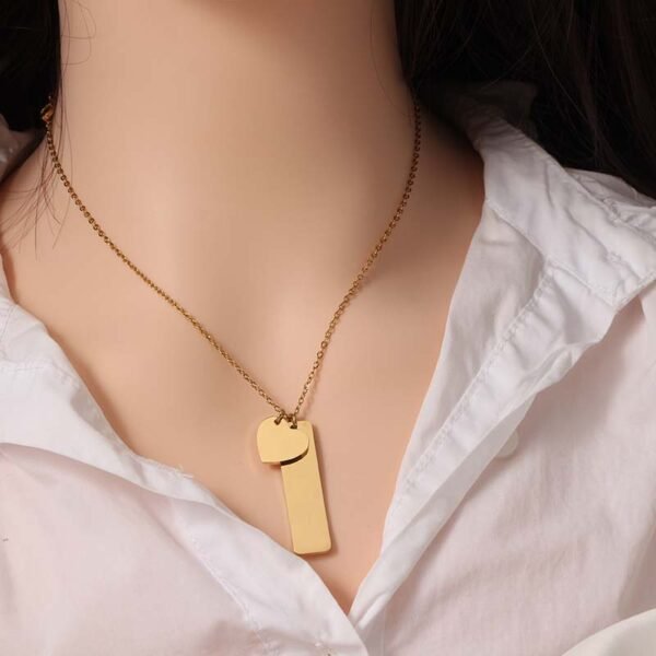 New Design Gold Plated Mirror Polished Stainless Steel Heart Rectangle Pendant Jewelry Necklace - Image 2