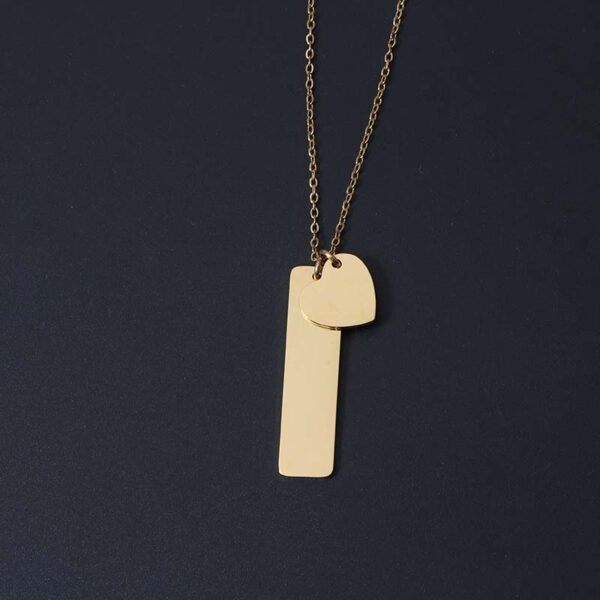 New Design Gold Plated Mirror Polished Stainless Steel Heart Rectangle Pendant Jewelry Necklace - Image 3
