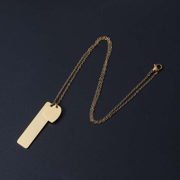 New Design Gold Plated Mirror Polished Stainless Steel Heart Rectangle Pendant Jewelry Necklace - Image 4