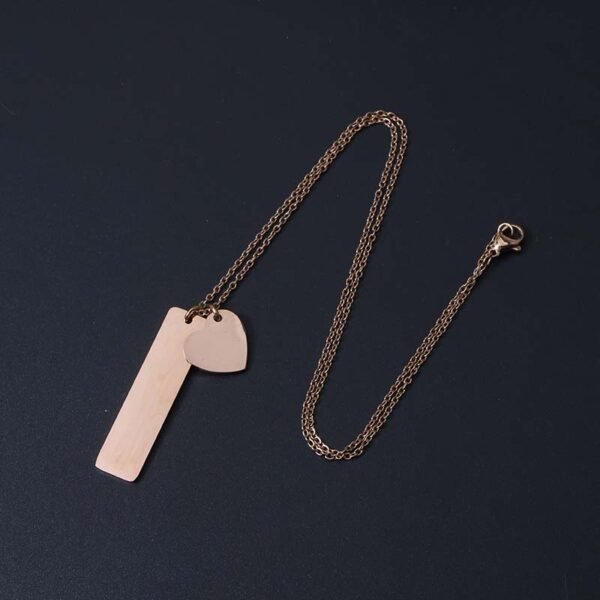 New Design Gold Plated Mirror Polished Stainless Steel Heart Rectangle Pendant Jewelry Necklace - Image 5