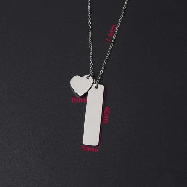 New Design Gold Plated Mirror Polished Stainless Steel Heart Rectangle Pendant Jewelry Necklace - Image 6