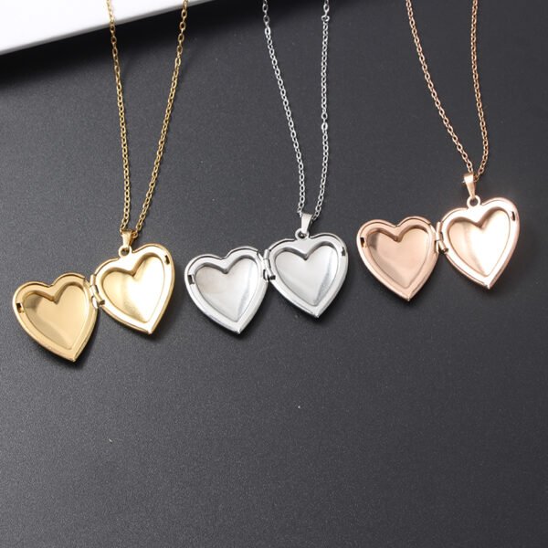 Stainless Steel Heart Shaped Necklace Heart Photo Locket Pendant Necklace Can Open Jewelry for Gifts - صورة 2