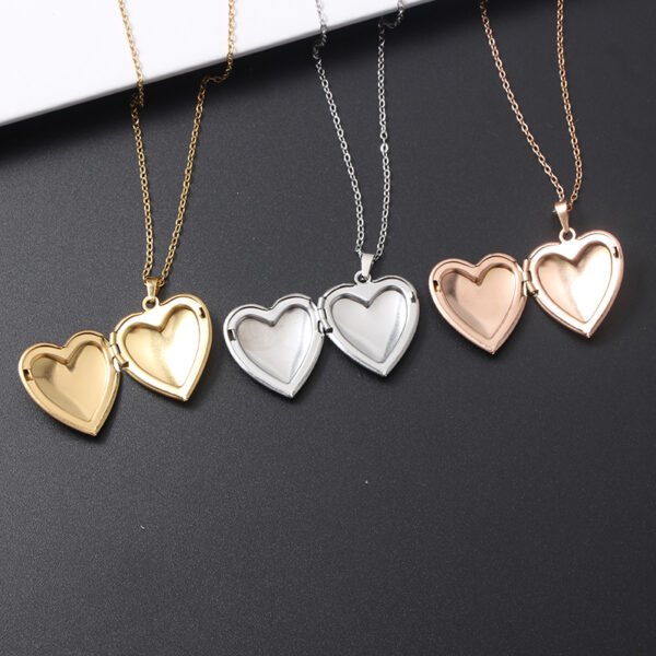 Stainless Steel Heart Shaped Necklace Heart Photo Locket Pendant Necklace Can Open Jewelry for Gifts - صورة 3