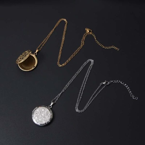 Custom Made Stainless Steel Fashion Gold Plated Minimalist Round Photo Locket Necklace - Image 6