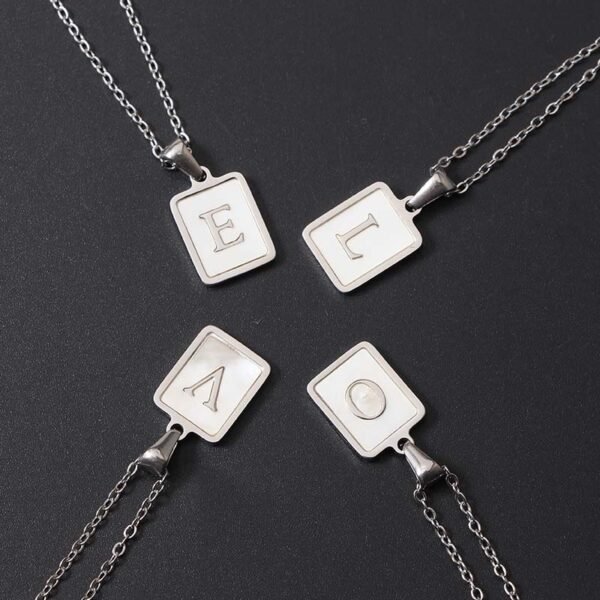 18K Gold Plated Stainless Steel Mirror Polished Shell Initial Letter Square Pendant Necklace - Image 4
