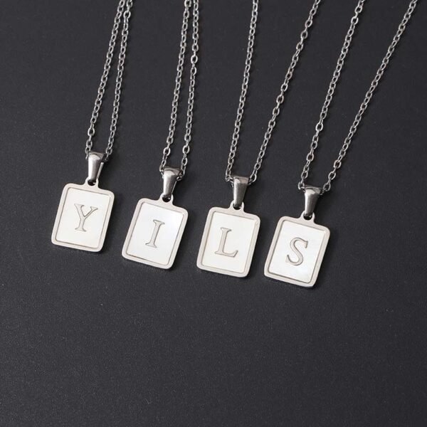18K Gold Plated Stainless Steel Mirror Polished Shell Initial Letter Square Pendant Necklace - Image 5