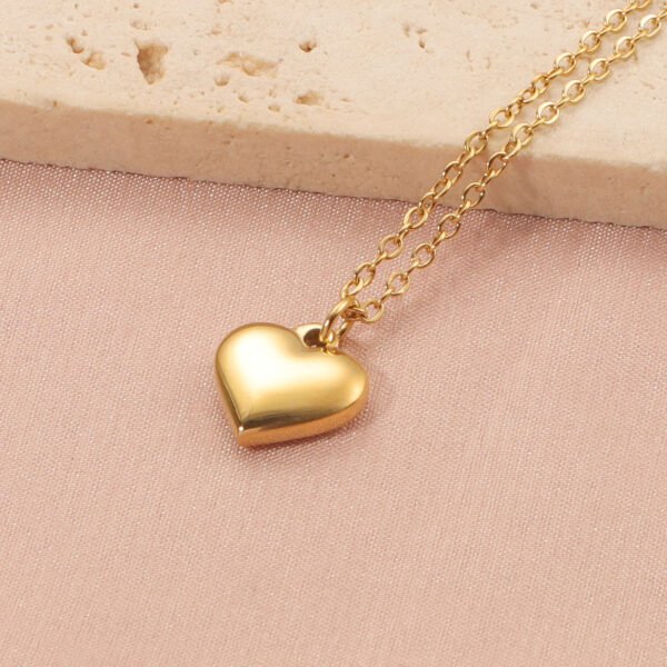 Elegant Mirror Polished 18K Gold Plated Stainless Steel Girl's Jewelry Heart Pendant Necklace
