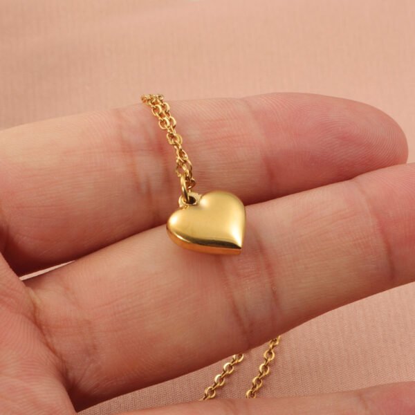 Elegant Mirror Polished 18K Gold Plated Stainless Steel Girl's Jewelry Heart Pendant Necklace - صورة 2