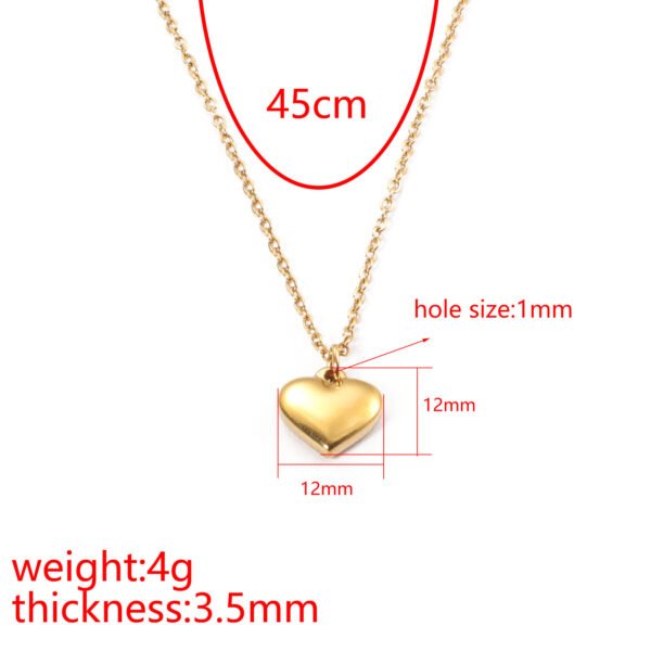 Elegant Mirror Polished 18K Gold Plated Stainless Steel Girl's Jewelry Heart Pendant Necklace - صورة 4