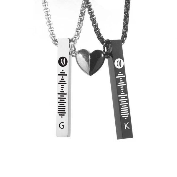 Custom Logo Stainless Steel Blank Black Personalized Chain Bar Magnetic Split Heart Necklace for Lover