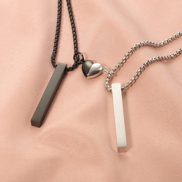 Custom Logo Stainless Steel Blank Black Personalized Chain Bar Magnetic Split Heart Necklace for Lover - Imagen 2