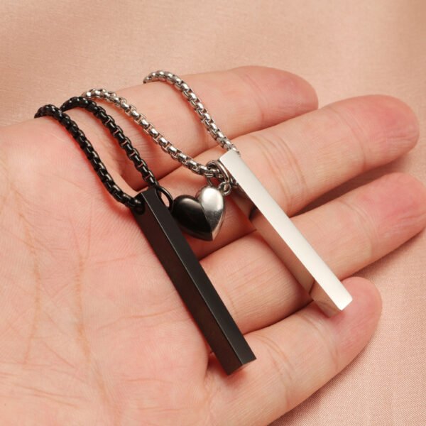 Custom Logo Stainless Steel Blank Black Personalized Chain Bar Magnetic Split Heart Necklace for Lover - Imagen 4