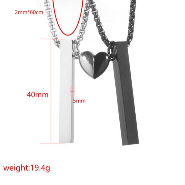 Custom Logo Stainless Steel Blank Black Personalized Chain Bar Magnetic Split Heart Necklace for Lover - Imagen 6