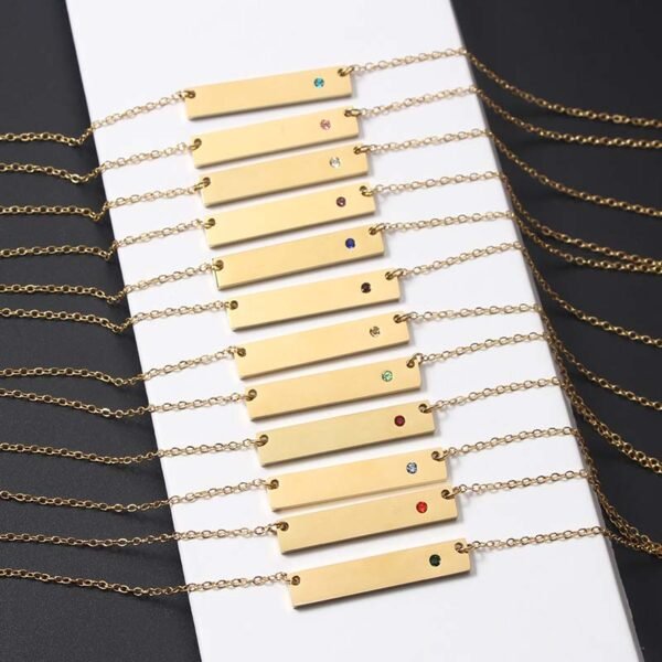 Fashion Choker Necklace Stainless Steel Mirror Polished Custom Jewelry Silver Gold Ladies 12 Birthstones Rhinestones Bar Necklace