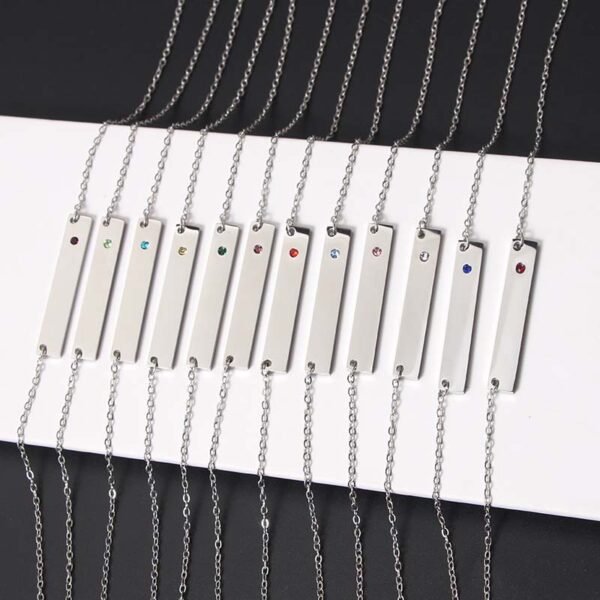 Fashion Choker Necklace Stainless Steel Mirror Polished Custom Jewelry Silver Gold Ladies 12 Birthstones Rhinestones Bar Necklace - صورة 2