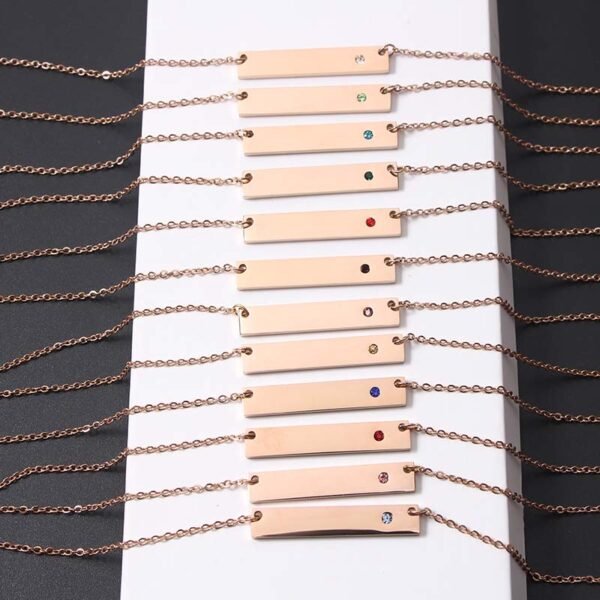 Fashion Choker Necklace Stainless Steel Mirror Polished Custom Jewelry Silver Gold Ladies 12 Birthstones Rhinestones Bar Necklace - صورة 3