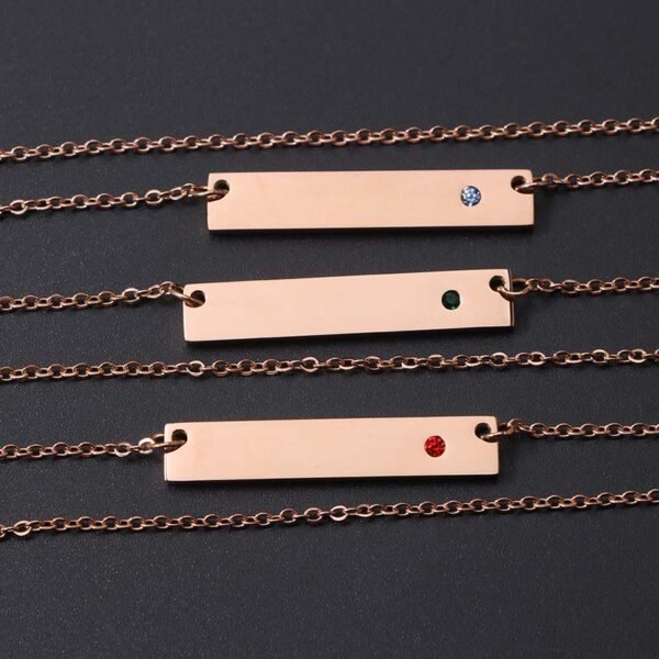 Fashion Choker Necklace Stainless Steel Mirror Polished Custom Jewelry Silver Gold Ladies 12 Birthstones Rhinestones Bar Necklace - صورة 4