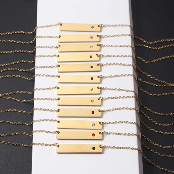 Fashion Choker Necklace Stainless Steel Mirror Polished Custom Jewelry Silver Gold Ladies 12 Birthstones Rhinestones Bar Necklace - صورة 5
