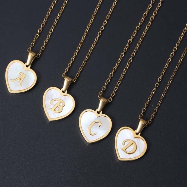 Chunky Women Stainless Steel Gold Plated Initial Letters Shell Mother's Day Heart Pendant Necklace
