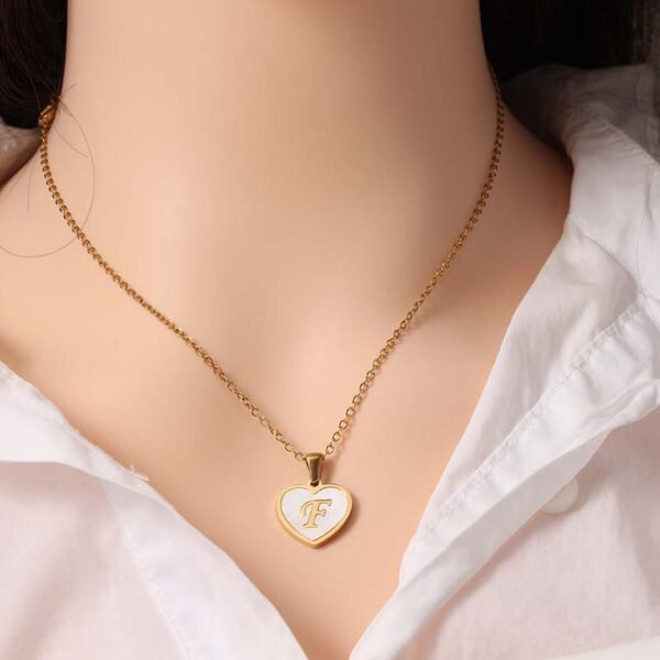 Chunky Women Stainless Steel Gold Plated Initial Letters Shell Mother's Day Heart Pendant Necklace - Image 2