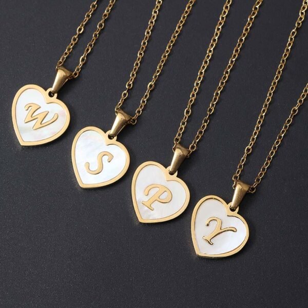 Chunky Women Stainless Steel Gold Plated Initial Letters Shell Mother's Day Heart Pendant Necklace - Image 3