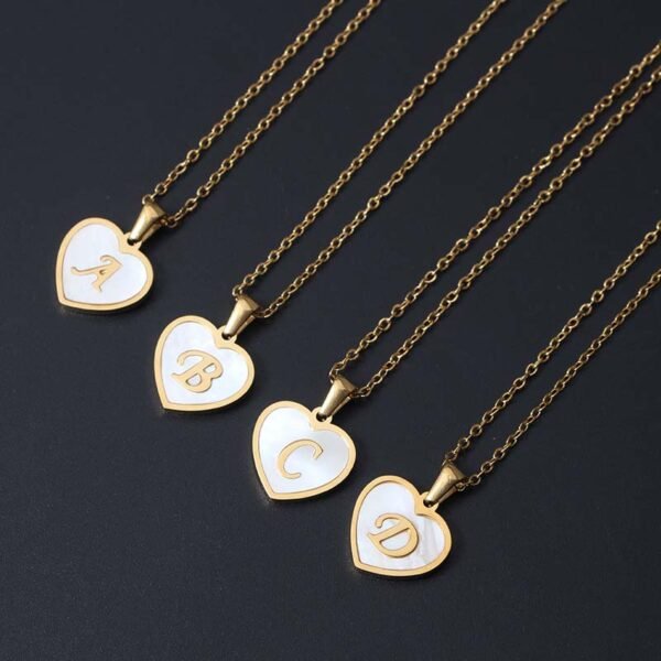 Chunky Women Stainless Steel Gold Plated Initial Letters Shell Mother's Day Heart Pendant Necklace - Image 4
