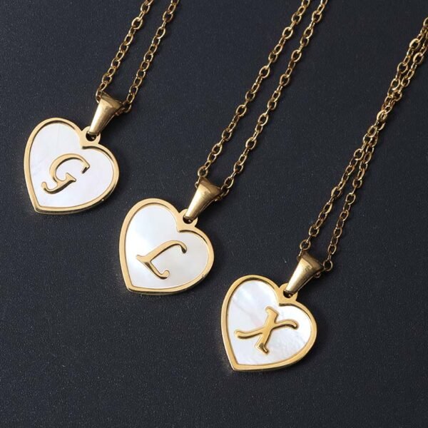Chunky Women Stainless Steel Gold Plated Initial Letters Shell Mother's Day Heart Pendant Necklace - Image 5