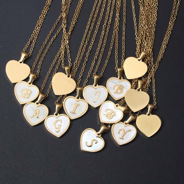 Chunky Women Stainless Steel Gold Plated Initial Letters Shell Mother's Day Heart Pendant Necklace - Image 6