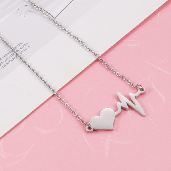 Wholesales Cheap Price Stainless Steel Mirror Polished 18K Gold Plated Blank Metal Heart Beat Pendant Necklace - Image 4