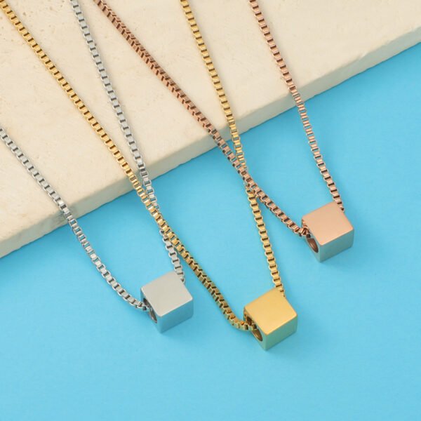 New Custom Fashion Stainless Steel Gold Small Square Box Chain Choker Necklace - Image 2