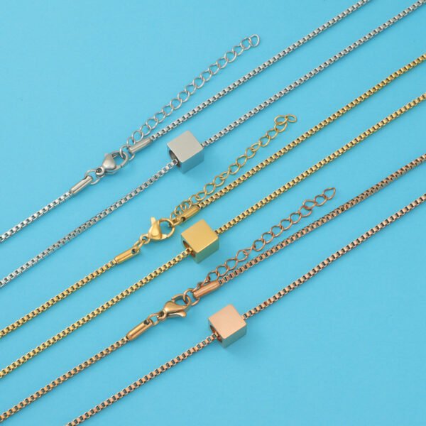 New Custom Fashion Stainless Steel Gold Small Square Box Chain Choker Necklace - Image 4