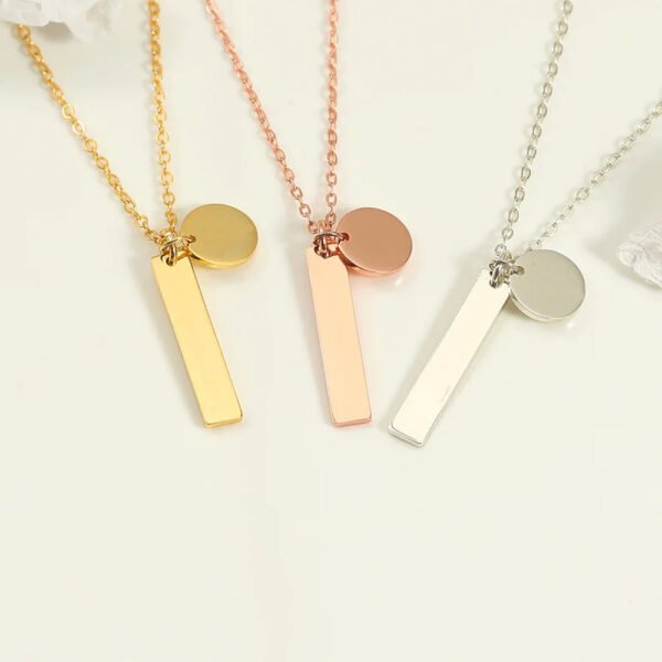 Customized Stainless Steel Women Men Jewelry Mirror Polished Round Rectangle Engraved Pendant Necklace - Image 2