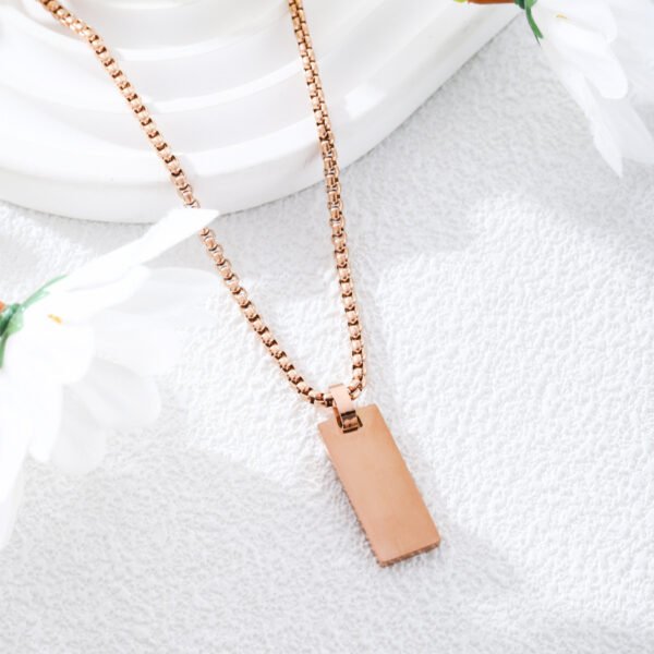 New Men Jewelry Stainless Steel Mirror Polished Square Pendant Engraving Necklace - صورة 2