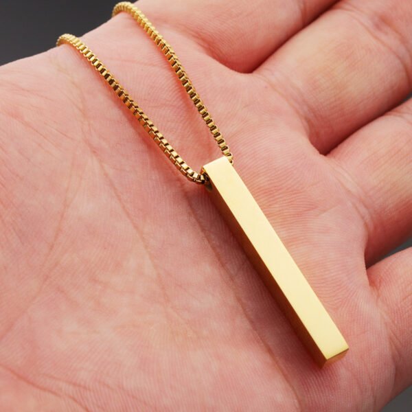 New Design Fashion Stainless Steel Custom Logo 3D Bar Box Chain Necklace - Image 2