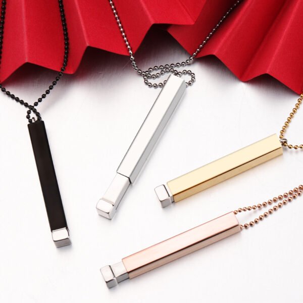 Stainless Steel Statement Blank Stamping Engraved Couples Hidden Pendant Necklace - صورة 5