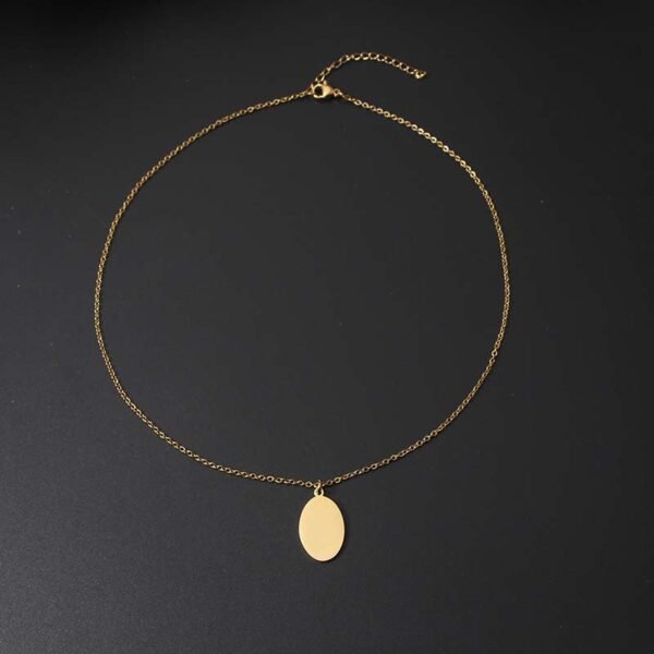 Wholesales Fashion Stainless Steel Statement Custom Oval Pendant Chain Necklace - Image 2