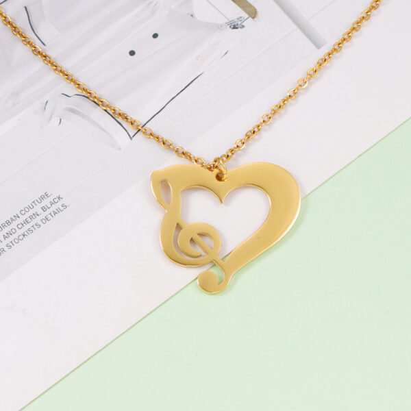 Elegant Mirror Polished Stainless Steel Women Jewelry Music Heart Pendant Necklace - Imagen 2