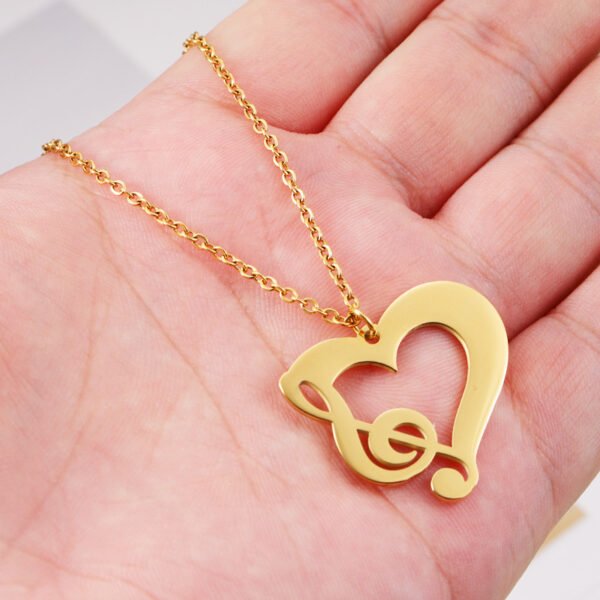 Elegant Mirror Polished Stainless Steel Women Jewelry Music Heart Pendant Necklace - Imagen 3