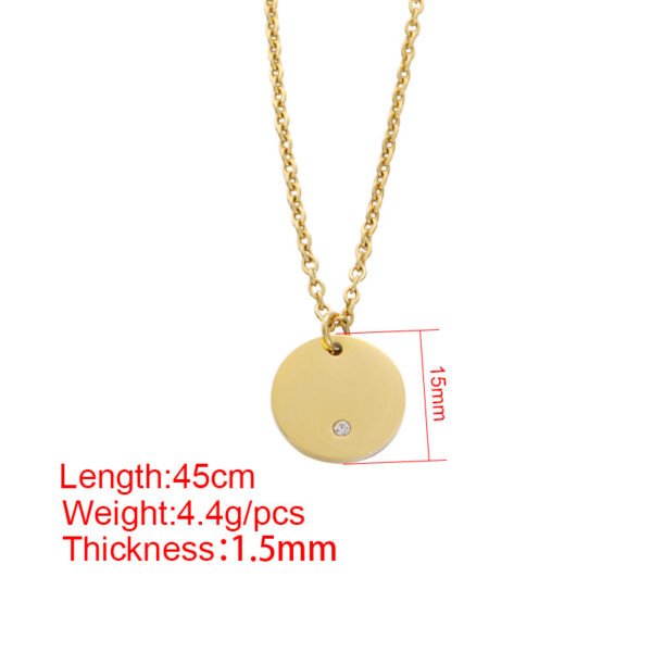 Custom Logo Mirror Polished Women Chunky Stainless Steel Round Charm Rhinestone Silver Necklace - Image 3