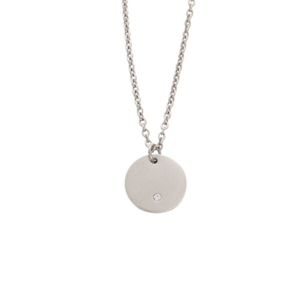 Custom Logo Mirror Polished Women Chunky Stainless Steel Round Charm Rhinestone Silver Necklace - Image 5