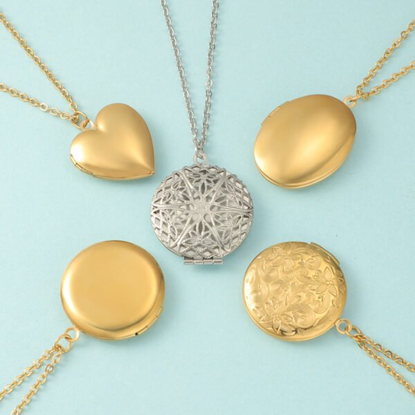 Wholesales Mirror Polished Custom Jewelry 18k Gold Plated Stainless Steel Photo Locket Pendant Necklace - صورة 2