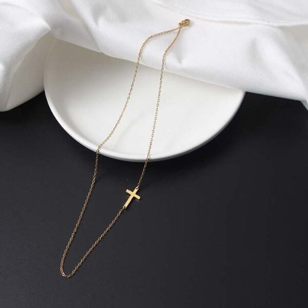 Popular Stainless Steel Gold Chain Jesus Women Dainty Jewelry Cross Choker Necklace - صورة 2