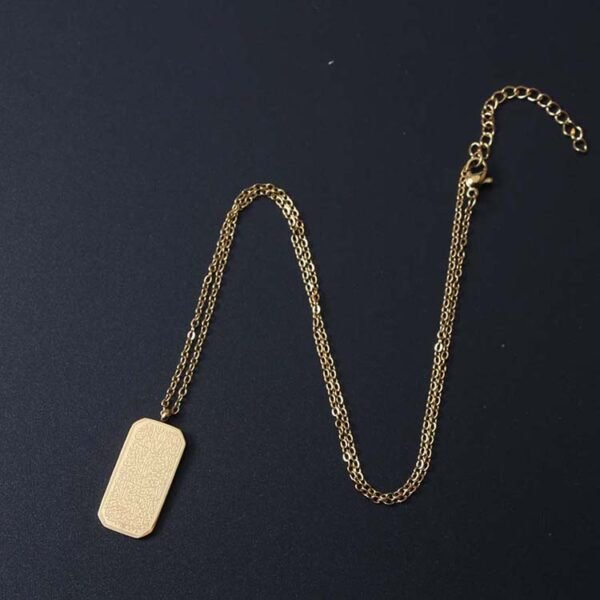 Elegant Stainless Steel Gold Plated Rectangle Pendant Men Custom Engraved Muslim Pendant Necklace - صورة 3